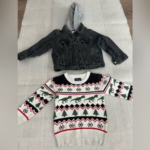 [3T]Andy&Evan Snowflake Sweater [4T]Old Navy Black Denim Hoodie Jacket-Set Of 2